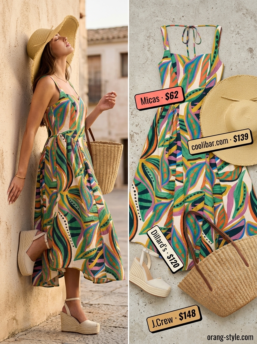 Flowy coral & teal maxi dress outfit for plus size women 2026. Perfect for beach or vacation.