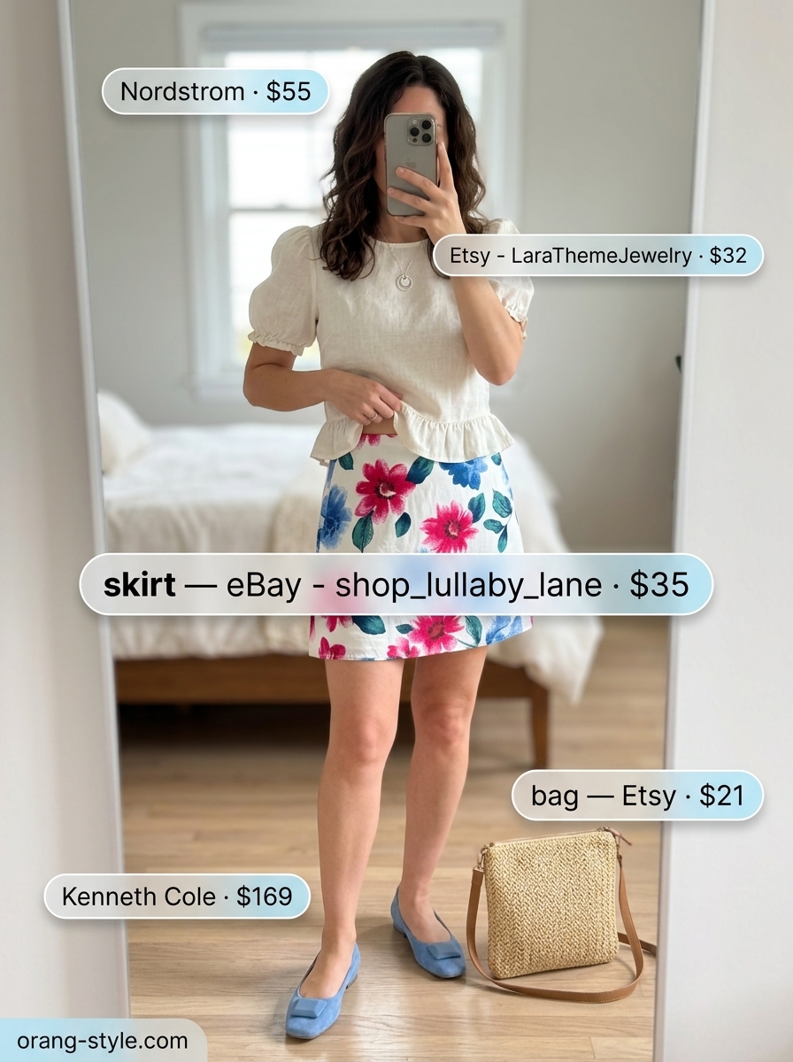 Sweet floral mini skirt outfit for hot summer cotton outfits for women 2026, perfect for picnics.
