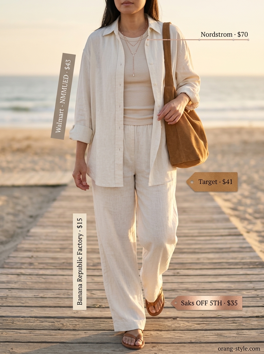 Coastal breeze linen set for hot summer cotton outfits for women 2026, ideal for beach days.