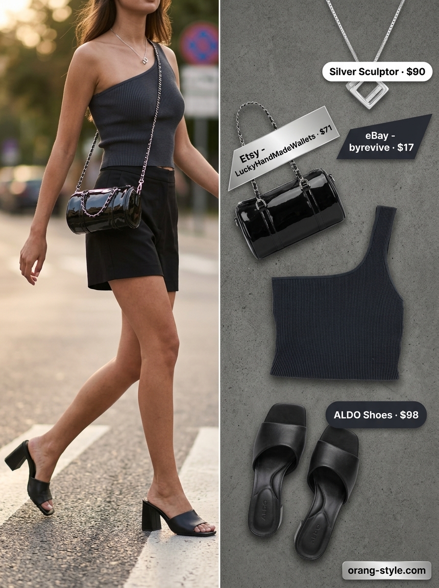 Sleek black linen shorts outfit for women summer 2026, ideal for dinner dates & night outs. Sophisticated & chic.