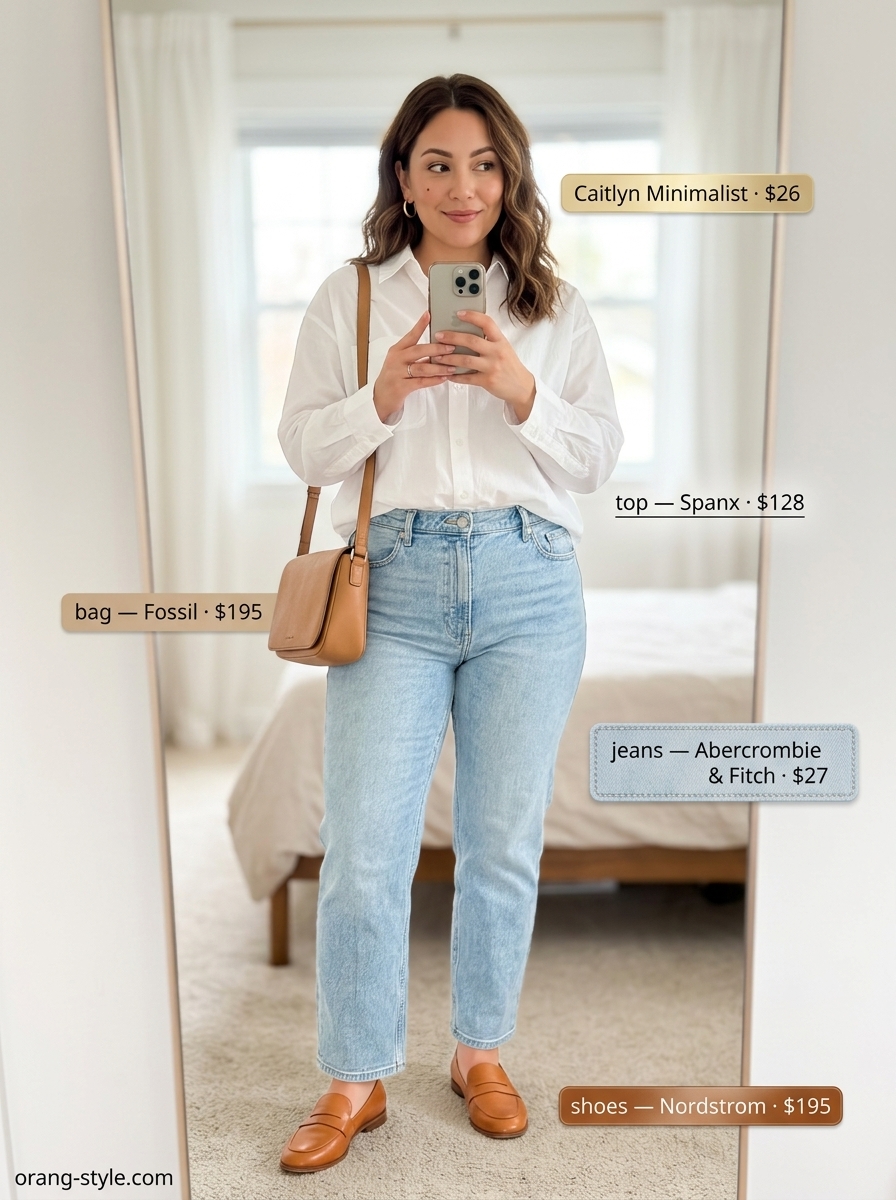 White shirt and jeans for minimal every day summer outfits for women 2026. Timeless and clean.