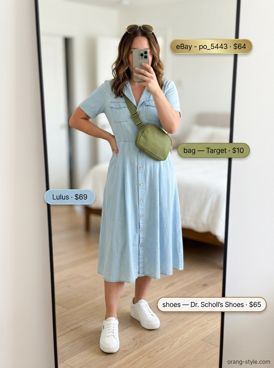 Casual summer sundresses 2026: Khaki utility sundress with denim accents, perfect for city exploration and errands.