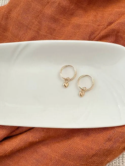accessory 14K Gold Fill Heart Charm Hoop Earrings Etsy - Seller $10