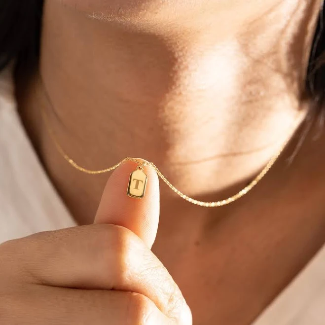 accessory 14K Gold Tiny Initial Tag Necklace Etsy - BABEINA $25.95