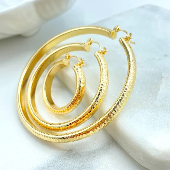 accessory 18K Gold Filled Hammered Chunky Hoop Earrings Etsy - DiJuJewels $10.71