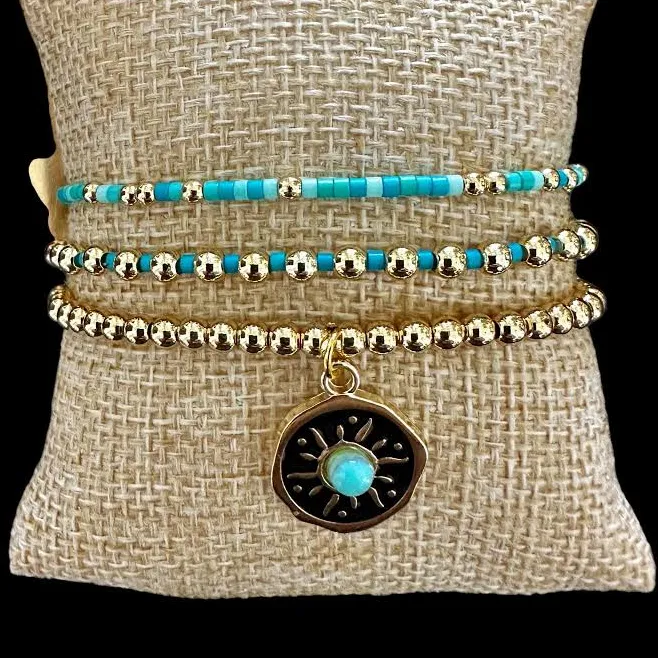 accessory 18K Gold Filled Turquoise Charm Bracelet Stack Etsy - Seller $33.6