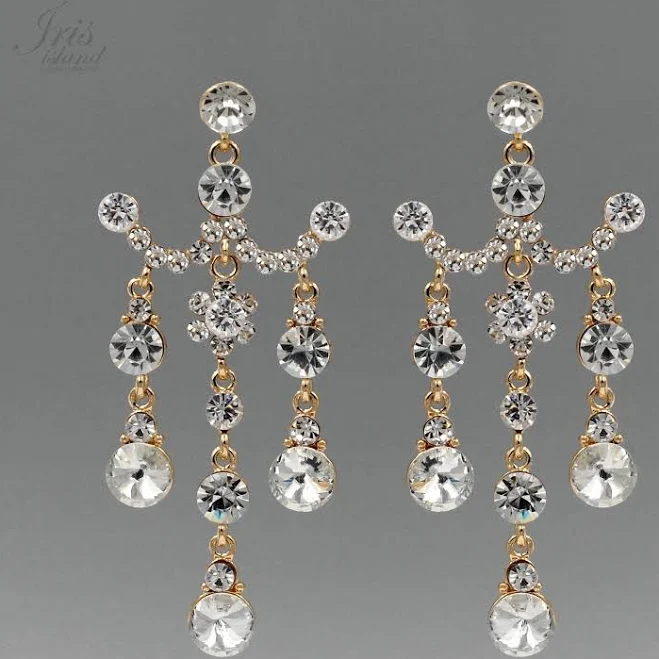 accessory 18k Gold Plated Gp Clear Crystal Rhinestone Chandelier Drop Dangle eBay - irisisland $11.99