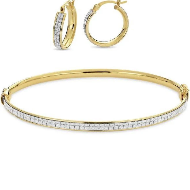 accessory 18K Gold-Plated Sterling Silver Glitter Bangle Bracelet and Hoop Earrings Set Walmart $53.99