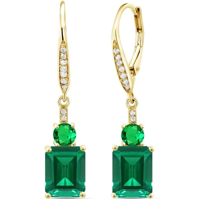 accessory 18K Yellow Gold Plated Silver Emerald Cut May Birthstone Dangle Earrings Gem Stone King $99.99