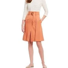 skirt A Loves A Women's 8 Medium Terra Cotta High Waist Belted Skirt Orange Pockets eBay $10
