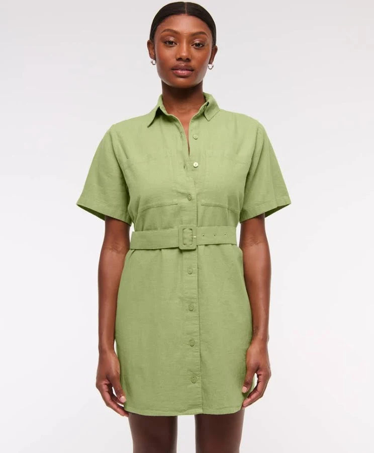 dress Abercrombie & Fitch Women's Belted Linen-Blend Mini Shirt Dress Abercrombie & Fitch $22.97