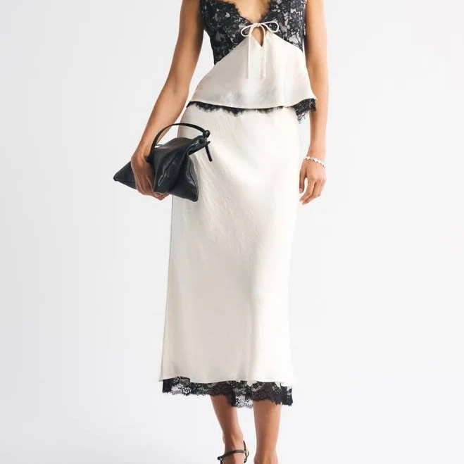 skirt Abercrombie & Fitch Women's High-Rise Satin Lace-Hem Midi Skirt Abercrombie & Fitch $54.99