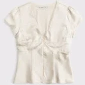 top Abercrombie & Fitch Women's Slim Satin Short-Sleeve Blouse Abercrombie & Fitch $65