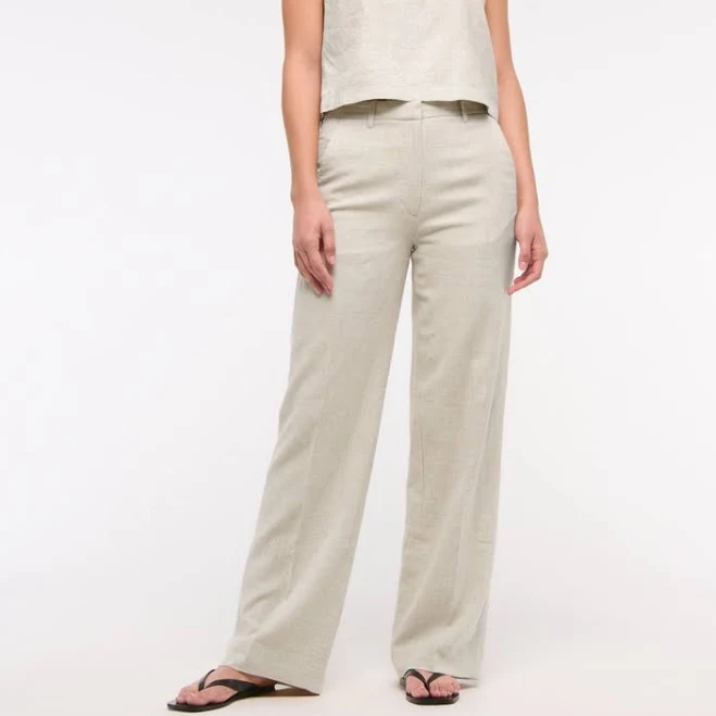 bottom Abercrombie & Fitch Women's Tailored Linen-Blend Wide Leg Pants Abercrombie & Fitch $24.97