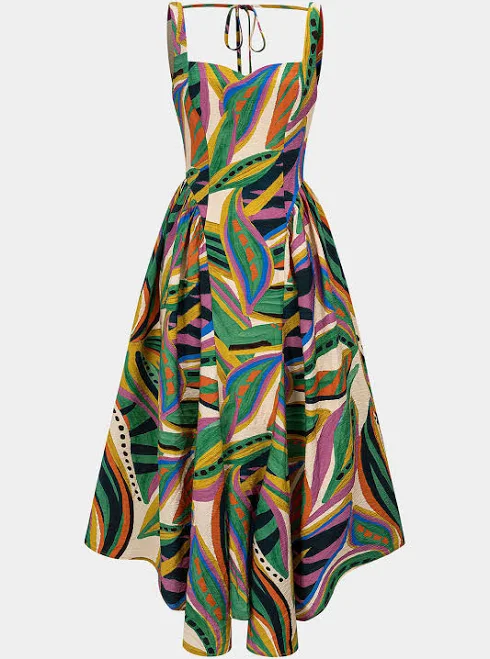 dress Abstract Print Ruched Sleeveless Maxi Dress Micas $62