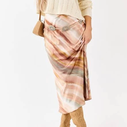 skirt Abstract Print Satin Midi Skirt Lime Lush $42.95