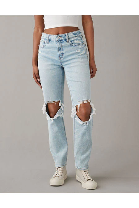 jeans AE Stretch Super High-Waisted Ripped Ankle Straight Jean American Eagle Outfitters $34.97