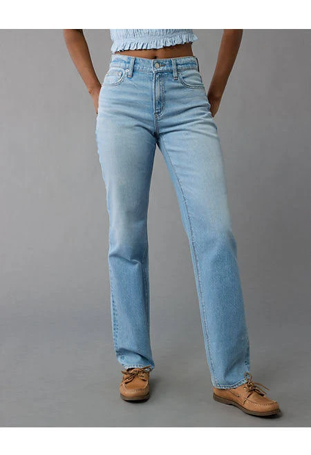 jeans AE Stretch Super High-Waisted Straight Jean American Eagle Outfitters $41.96