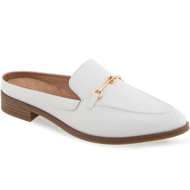 shoes Aerosoles Women's Erik Pointed Toe Flat Mules - Bright White Faux Leather - Size 9W Macy's $79