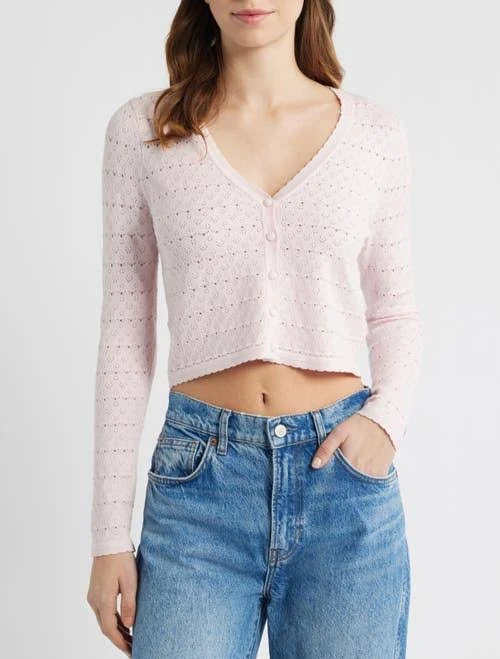 outerwear All in Favor Women's Pointelle V-Neck Crop Cardigan Nordstrom $38.35