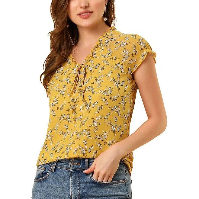 blouses Allegra K Ditsy Floral Print Chiffon Short Sleeve Ruffle Blouse Kohl's $34.99