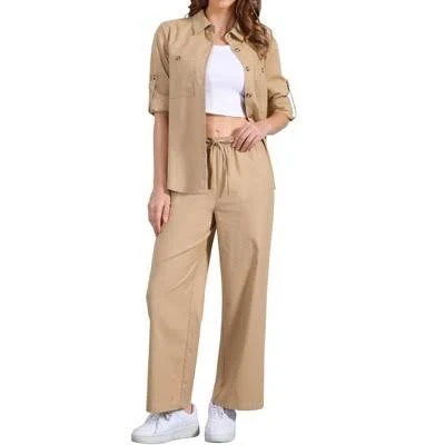matching set Allegra K Women's Casual Linen Button Down Shirt and Drawstring Pants Set Target $56.99