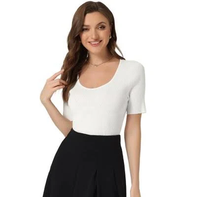 top Allegra K Women's Fitted Ribbed Square Neck Short Sleeve Knit Top Target $32.99