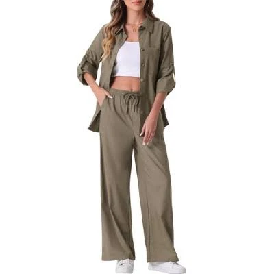 matching set Allegra K Women's Linen Button Down Shirt and Drawstring Pants Set Target $56.99