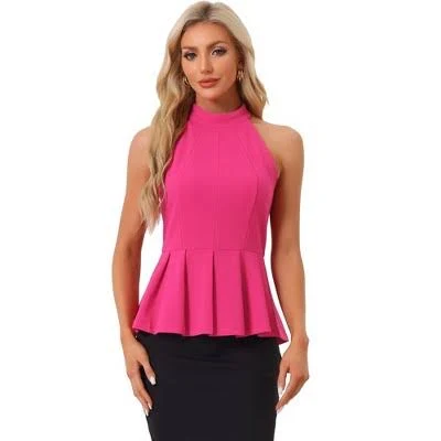 top Allegra K Women's Sleeveless Summer Beach Pleated Halter Neck Peplum Shirts Dark Target $32.99