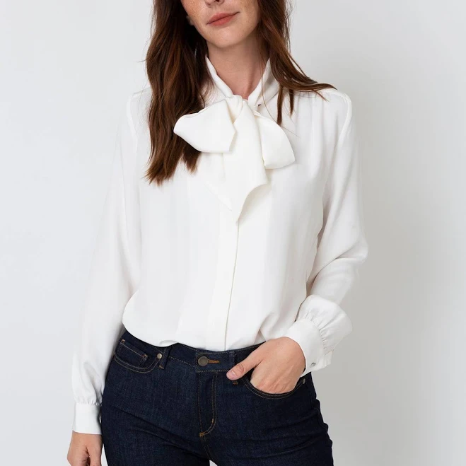 top Ann Mashburn Silk Crepe de Chine Tie-Neck Blouse Mashburn $450