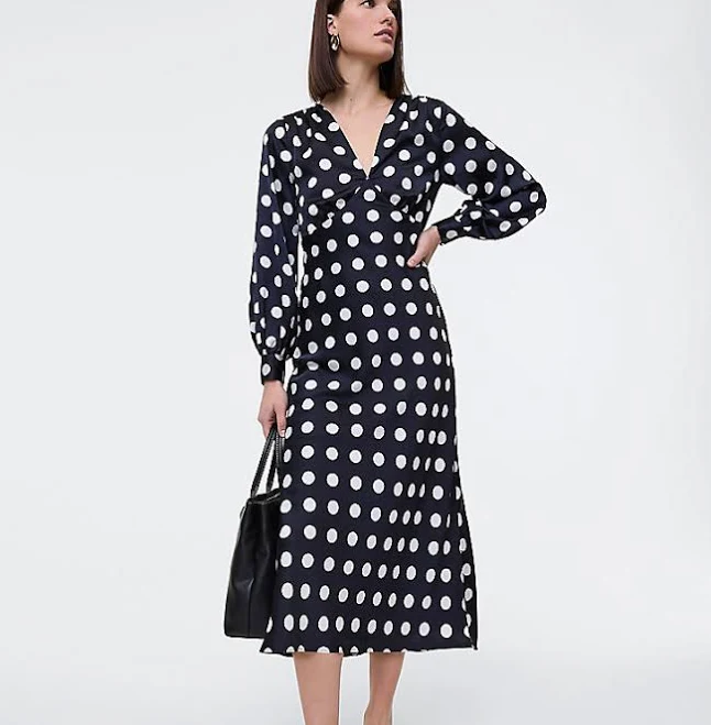 midi dress Ann Taylor Women's Dotted Satin Midi Dress Ann Taylor $89.99