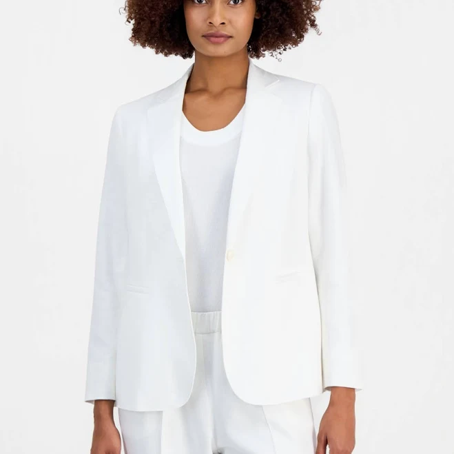 outerwear Anne Klein Women's One-Button Linen-Blend Blazer Macy's $159