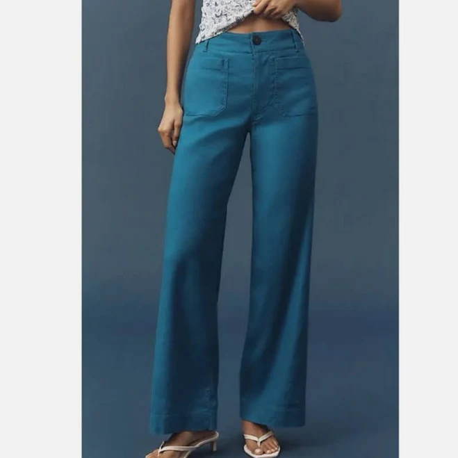 wide leg pants Anthropologie Pants & Jumpsuits | Anthropologie Maeve The Colette Linen Full-Length Wide-Leg Pants 23 Ocean Blue | Color: Blue | Size: 23 | Poshmark $118