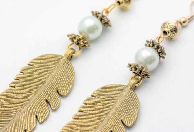 accessory Antique Bronze Feather Beaded Earrings Black Brook Shop $18