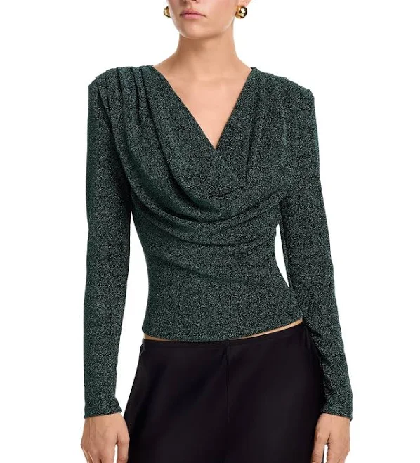 crop top AQUA Women's Shimmer Knit Cowl Neck Top Bloomingdale's $47.6