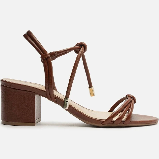 shoes Arezzo Women's Camila Mid Block Leather Sandals Arezzo USA $89