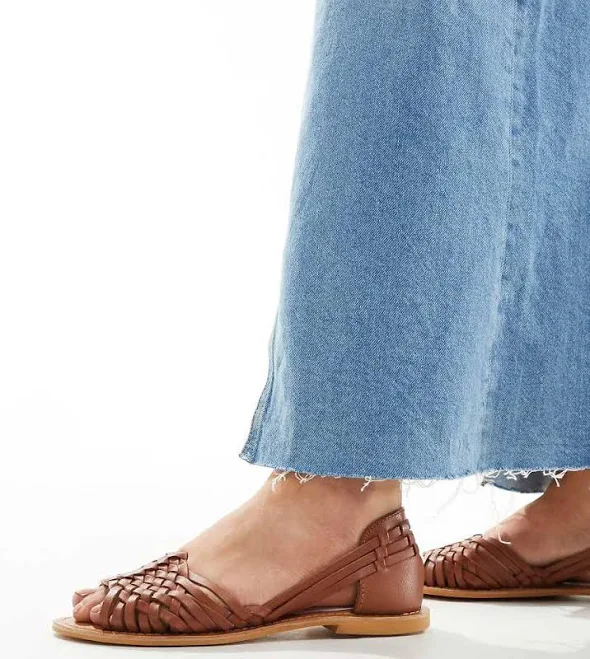 shoes ASOS Wide Fit Francis Leather Woven Sandals ASOS $33.6