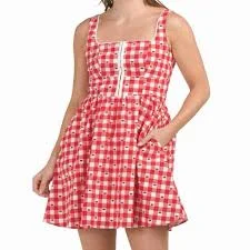 sundress AVEC LES FILLES Women's Gingham Cherry Fit & Flare Minidress eBay $29