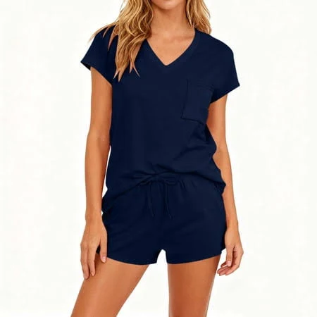 romper Avrnliq Women's Two-Piece V-Neck Short Sleeve Romper Set Walmart - SUNVIT Fashion $22.24
