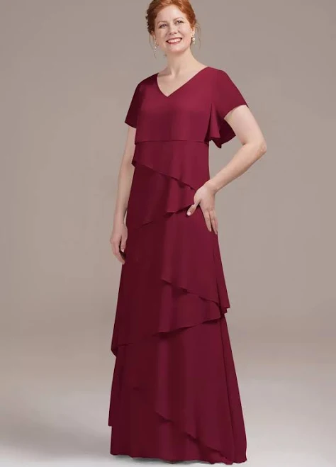 dress AW.Bridal A-Line V-Neck Floor Length Ruffle Tiered Mother of the Bride AW Bridal $98.99