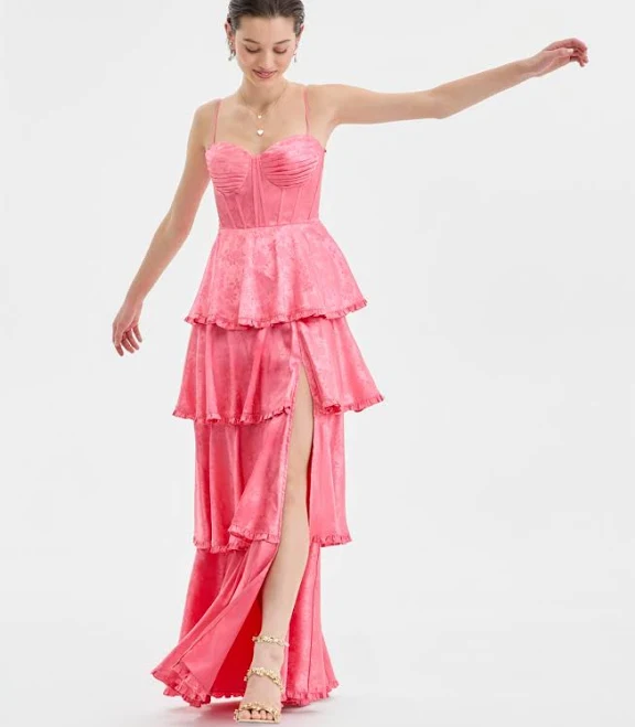 dress B. Darlin Juniors' Sweetheart-Neck Tiered Slit-Front Gown Macy's $70.98