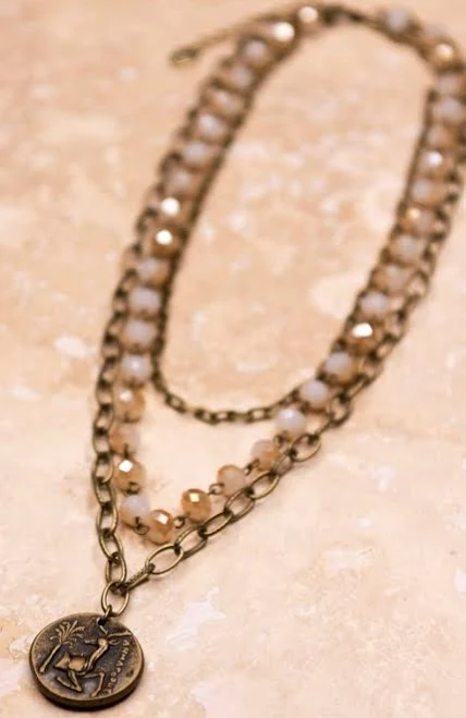 accessory Bambi Beaded Bronze Coin Pendant Necklace ritas.shop $28