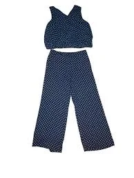 matching set Banana Republic 2-Piece Set Navy Polka Dot Wide Leg Pant Cropped Blouson Top XL eBay $60
