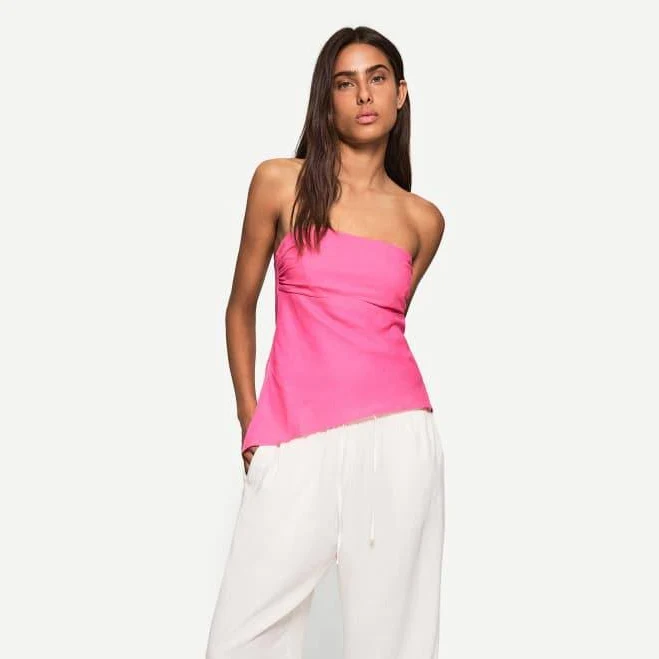 crop top Bershka Women's Linen Blend Bandeau Top BeyondStyle $25.1