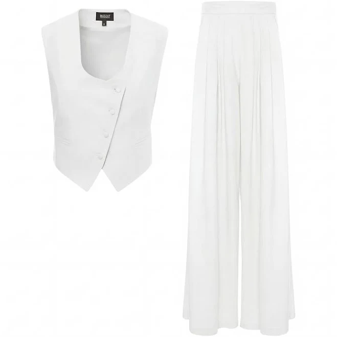 matching set Bluzat Linen Fitted Vest and Wide-Leg Trousers Set Wolf & Badger $504