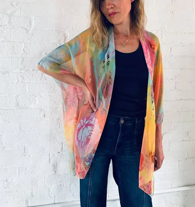 kimono Boho Abstract Sheer Cover-Up Kimono Etsy - HalinaShearman $49.73
