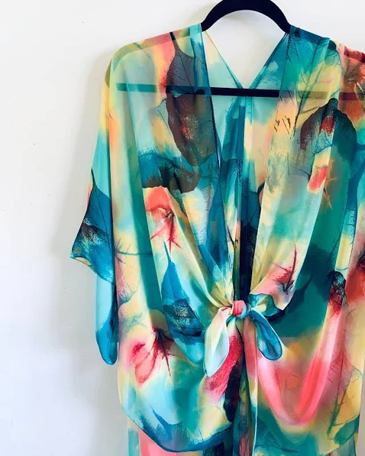 kimono Boho Kimono with Abstract Leaf Print Etsy - HalinaShearman $49.73