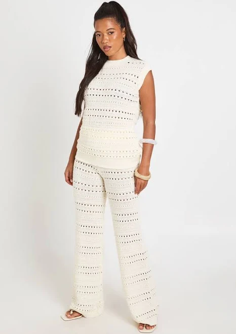 matching set Boohoo Women's Crochet Knit Longline Top & Trouser Co-Ord boohoo USA $36