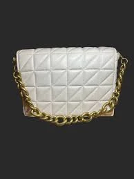 bag Brand New ZARA Quilted Chain Shoulder Bag &ndash; White Faux Leather, Gold Chain eBay $75