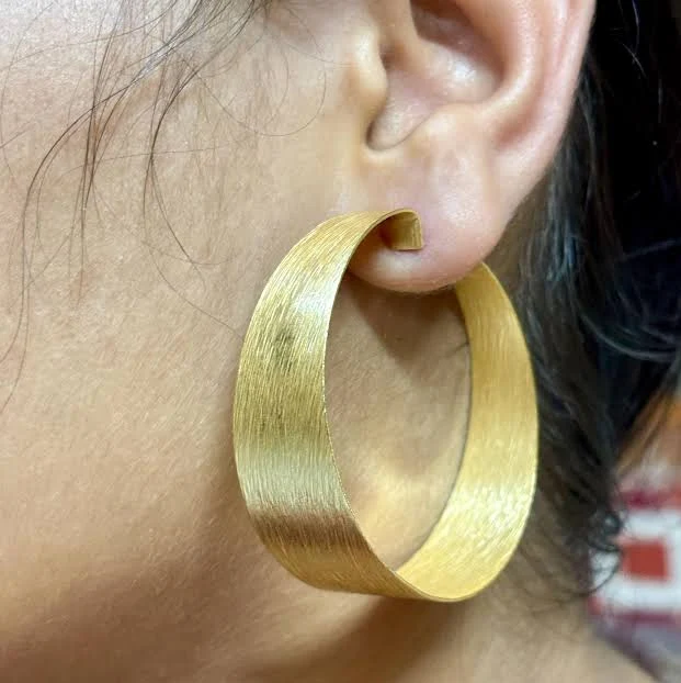 accessory Brushed Gold-Plated Wide Statement Hoop Earrings Etsy - Seller $34.25